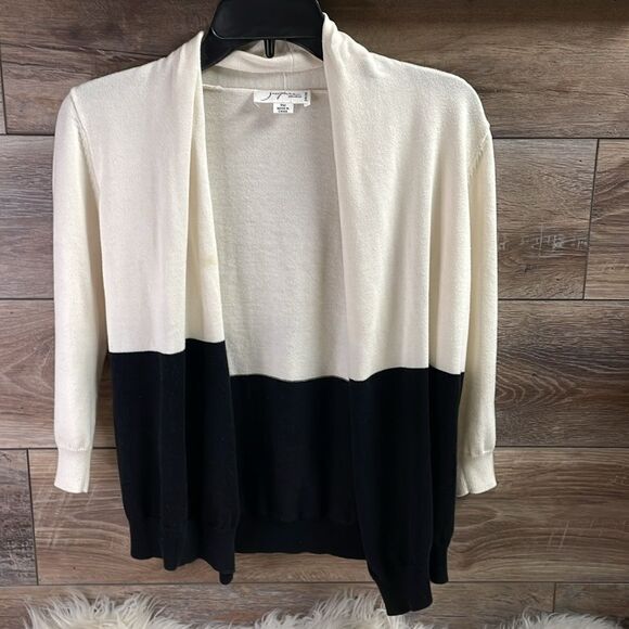 Josephine Studio Sweater Cardigan, Size Petite Medium, Off White and Black - Picture 2 of 7